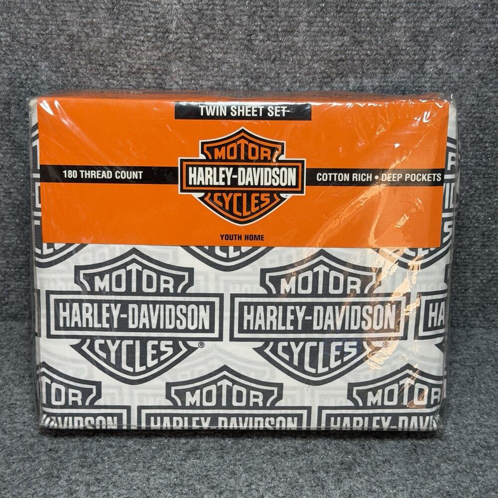 Harley-Davidson Flame Rider Fireball Twin Size Sheet Set - Cotton Rich - NOS NEW